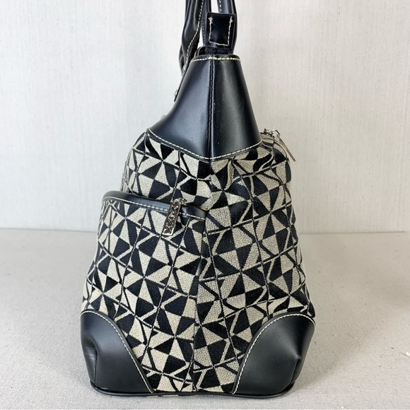 Maxx New‎ York Black Faux Leather and Geometric Print Fabric Travel/Tote Bag - Picture 7 of 13